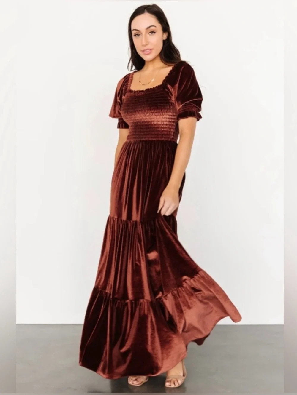 Baltic Born Velvet Clara Smocked Maxi Dress Brown NWT Size L Boho Fairy Cottage